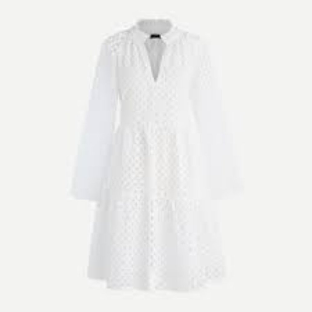 Tiered popover dress in embroidered eyelet